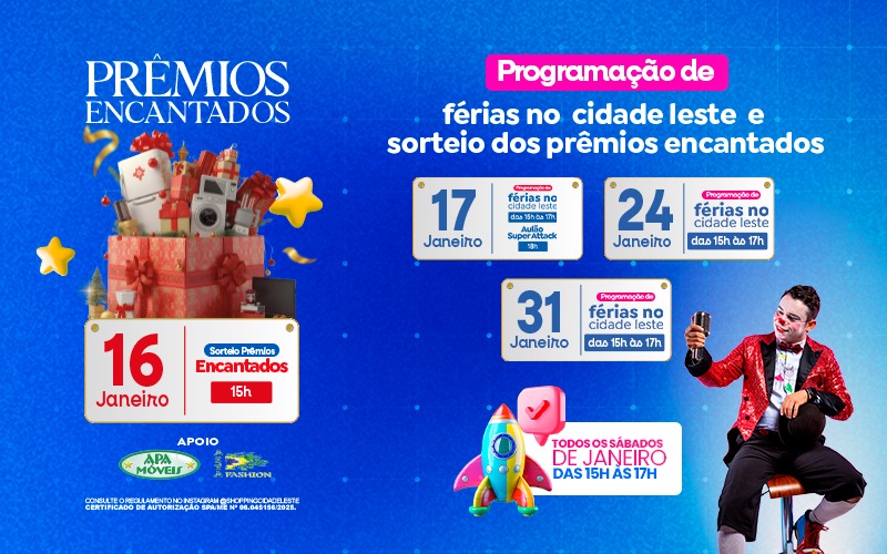 Shopping Cidade Leste sorteia hoje “Prêmios Encantados” e mantém férias, descontos e volta às aulas em destaque
